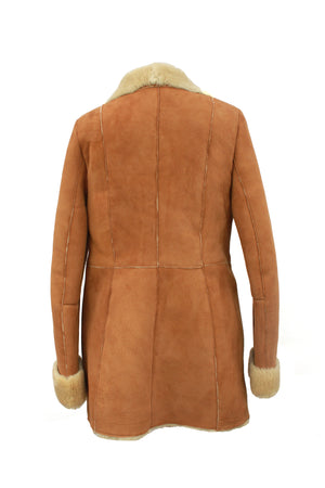 Women's Button Fastening Suede Leather Sheepskin Jacket in Tan