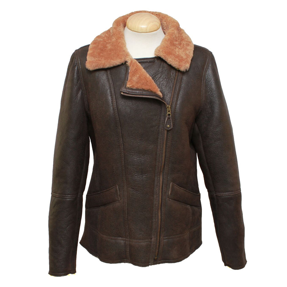 Women s Classic Cross Zip Leather Sheepskin Jacket in Caramel