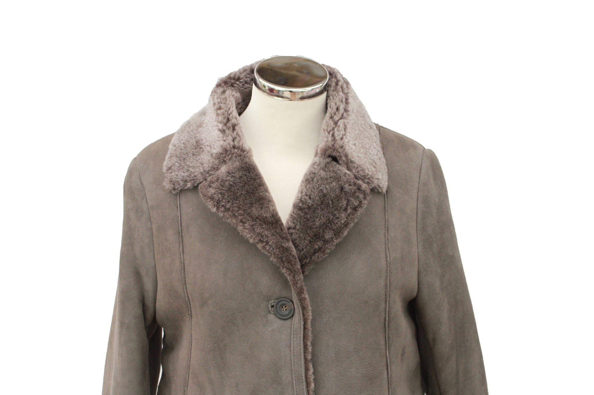 Women's Button Fastening Suede Leather Sheepskin Jacket in Vizon Grey