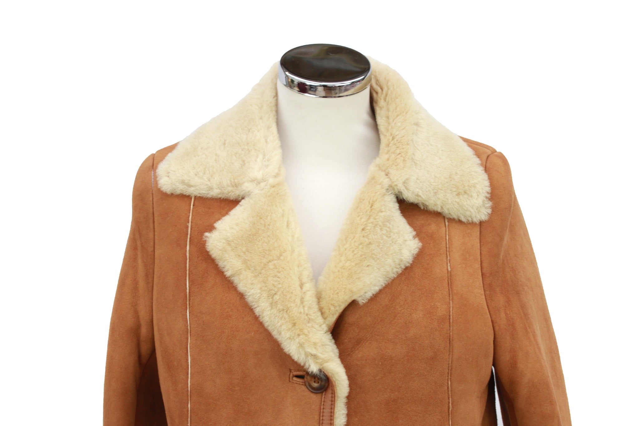 Women's Button Fastening Suede Leather Sheepskin Jacket in Tan