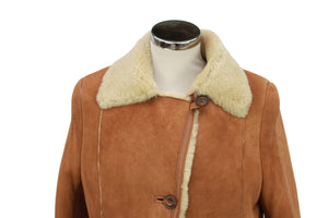 Women's Button Fastening Suede Leather Sheepskin Jacket in Tan