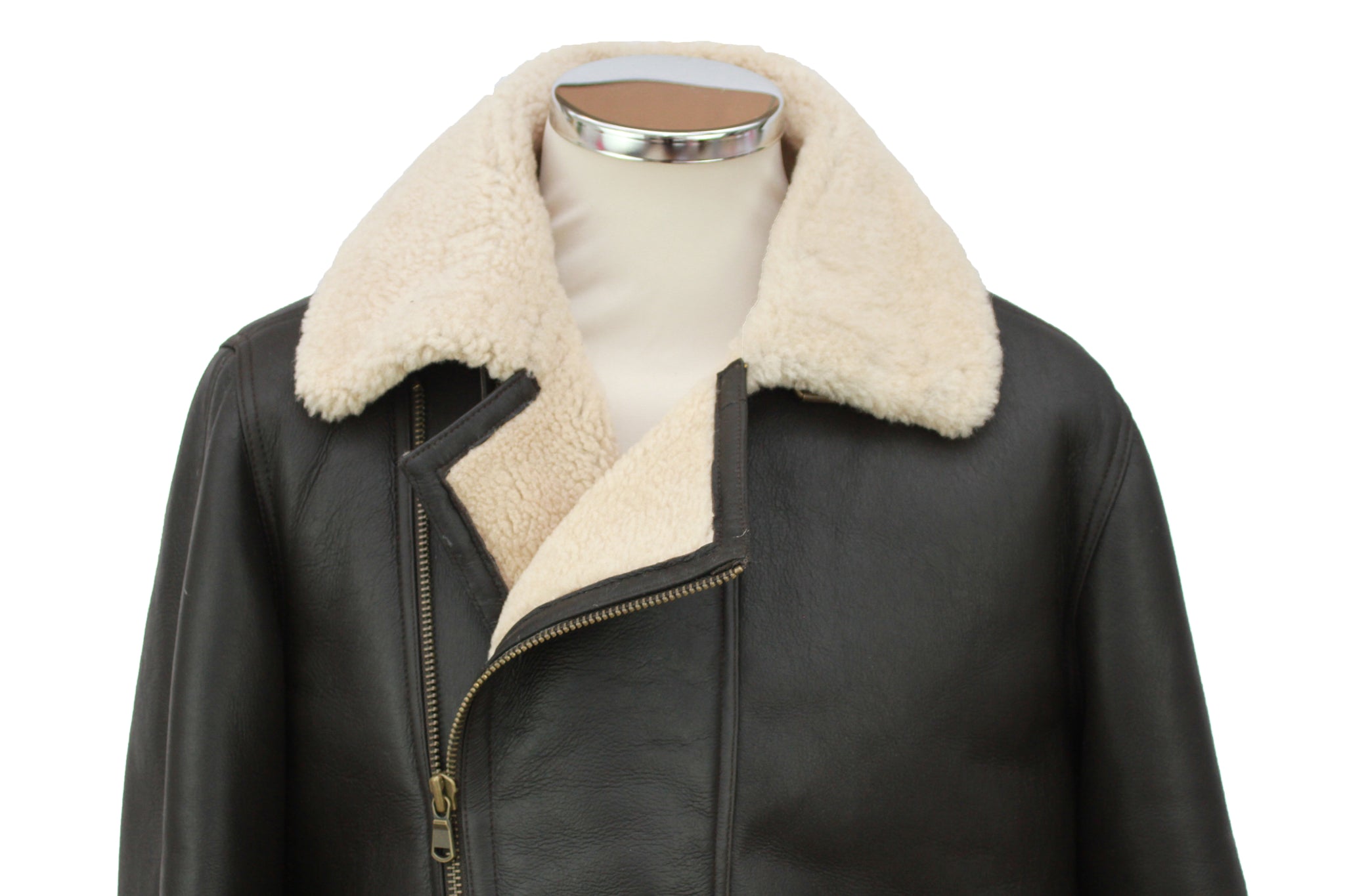 Men's Classic Cross Zip Sheepskin Jacket in Dark Brown Nappa