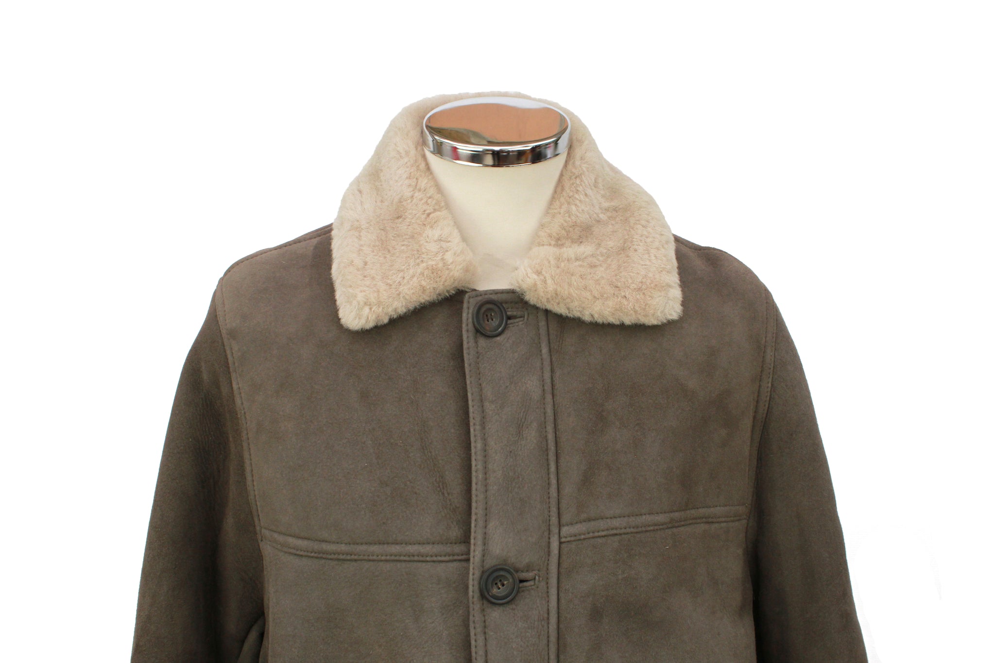 Men's Classic Centre Button Sheepskin Coat in Vizon Grey