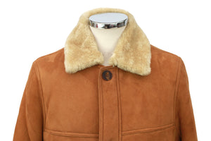 Men's Classic Centre Button Sheepskin Coat in Tan