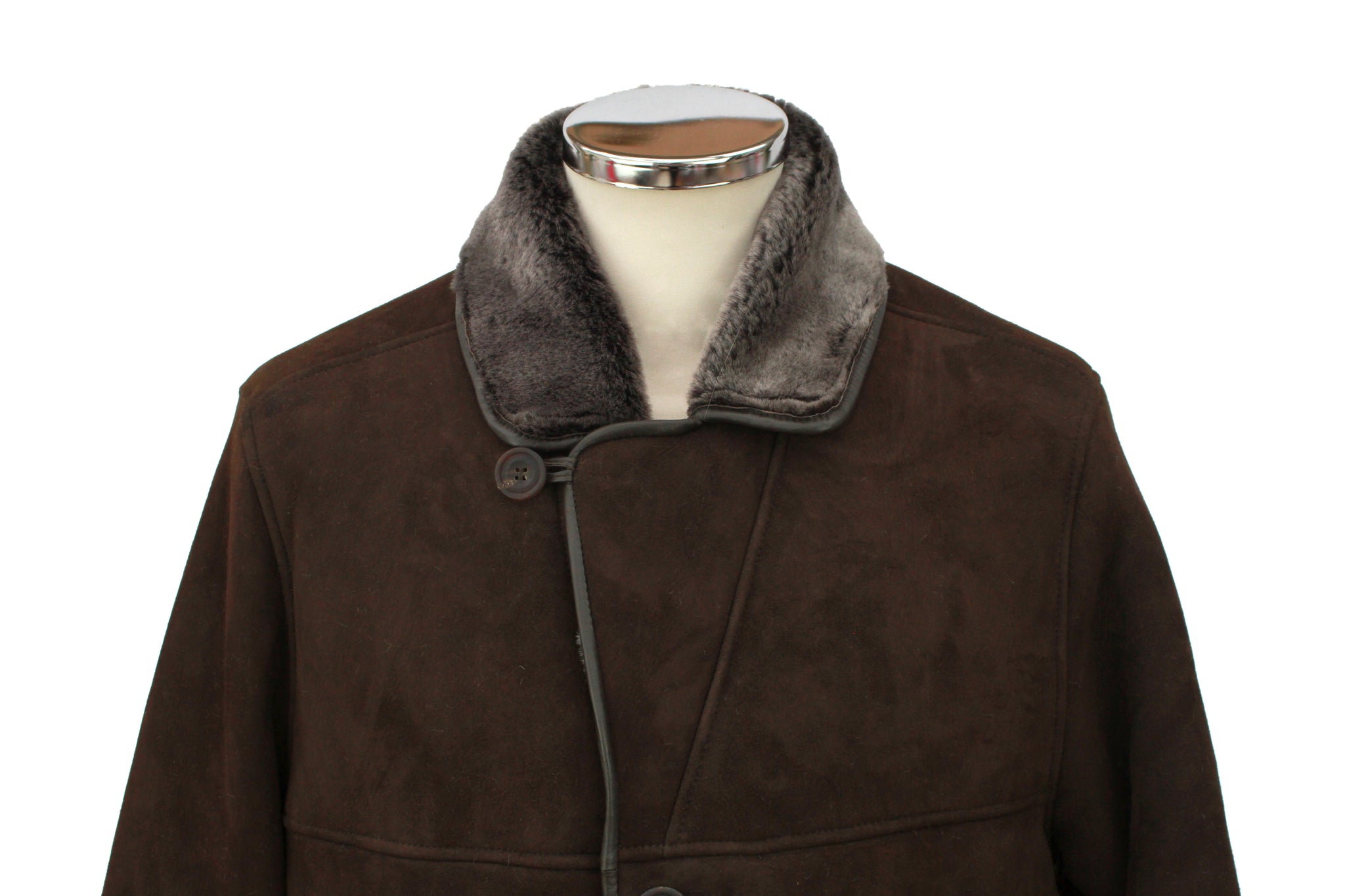 Men's Double Face Centre Button Sheepskin Coat in Brown