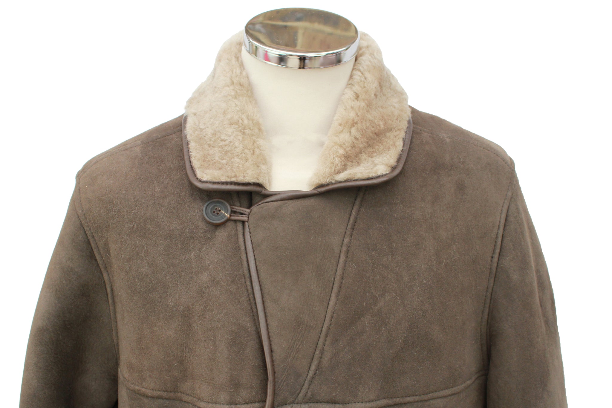Men's Double Face Centre Button Sheepskin Coat in Vizon Grey