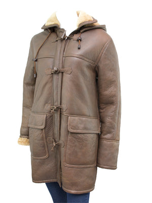Women's Classic Hooded Sheepskin Jacket in Cognac