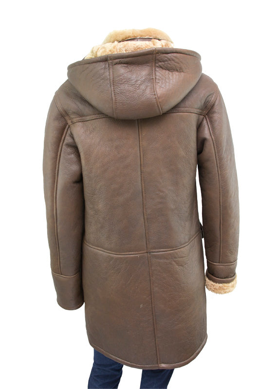 Women's Classic Hooded Sheepskin Jacket in Cognac