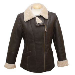 Women's Classic Cross Zip Leather Sheepskin Jacket in Dark Brown Nappa