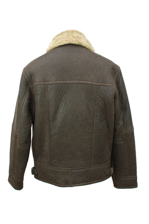 Men's Classic Centre Zip Sheepskin Jacket in Dark Brown Distressed