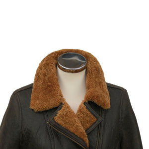 Women's Classic Cross Zip Leather Sheepskin Jacket in Caramel