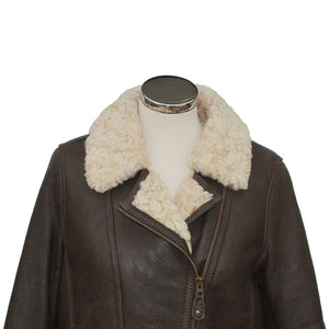 Women's Classic Cross Zip Leather Sheepskin Jacket in Chocolate Forest
