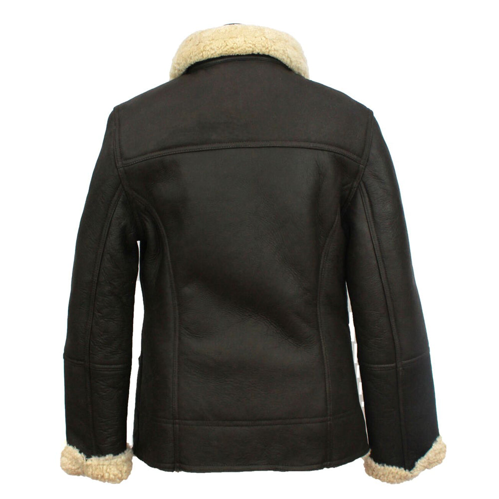 Women's Classic Cross Zip Leather Sheepskin Jacket in Dark Brown Nappa