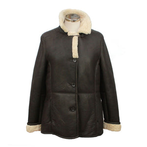 Women's Traditional Centre Button Leather Sheepskin Jacket in Chocolate Forest